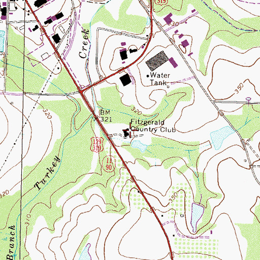 Topographic Map of Fitzgerald Country Club, GA