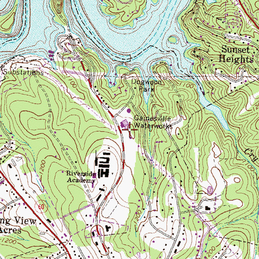 Topographic Map of Gainesville Waterworks, GA