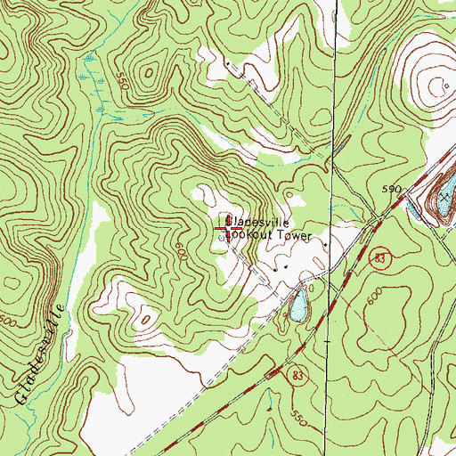 Topographic Map of Gladesville Lookout Tower, GA
