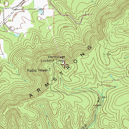 Topographic Map of Hermitage Lookout Tower, GA