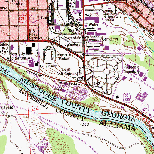 Topographic Map of Lions Golf Course (historical), GA