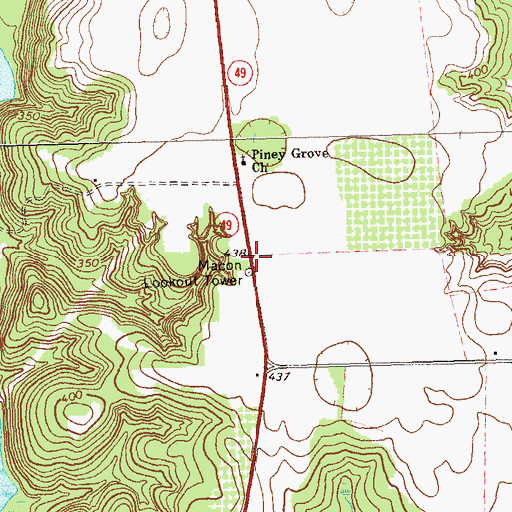 Topographic Map of Macon Lookout Tower, GA
