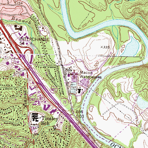 Topographic Map of Macon Waterworks, GA