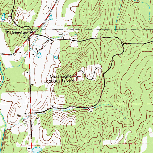 Topographic Map of McGaughey Lookout Tower, GA