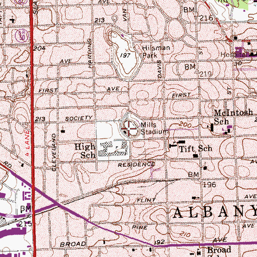 Topographic Map of Mills Stadium, GA