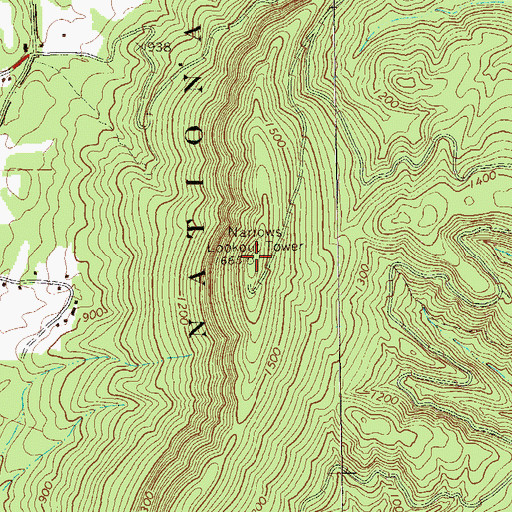Topographic Map of Narrows Lookout Tower, GA