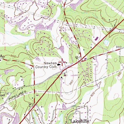 Topographic Map of Newnan Country Club, GA