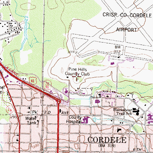 Topographic Map of Pine Hills Country Club, GA