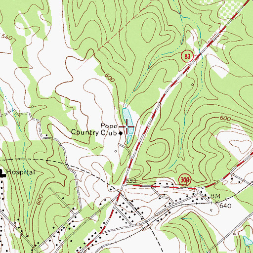 Topographic Map of Pope Country Club, GA