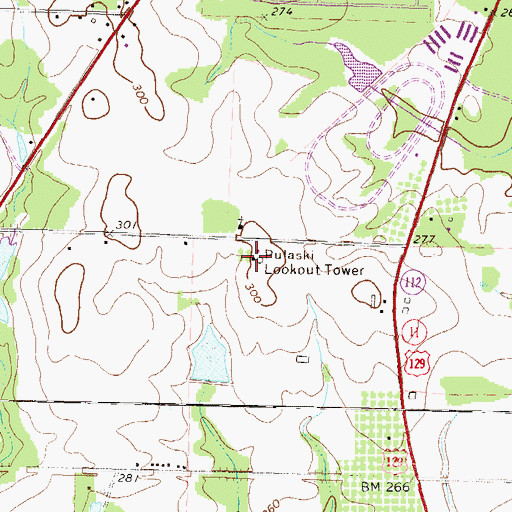 Topographic Map of Pulaski Lookout Tower, GA