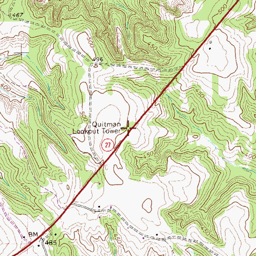 Topographic Map of Quitman Lookout Tower, GA