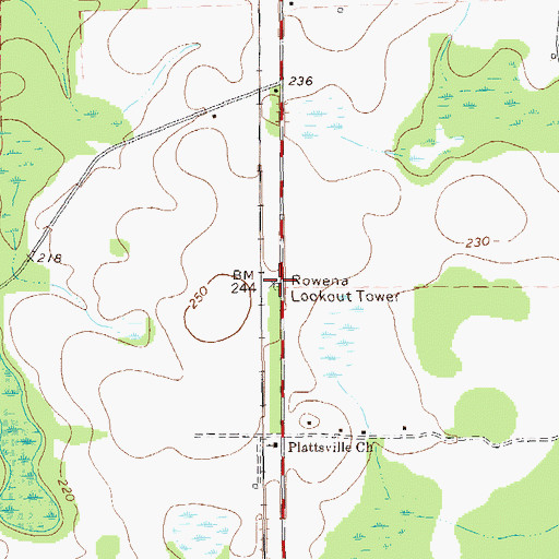 Topographic Map of Rowena Lookout Tower, GA