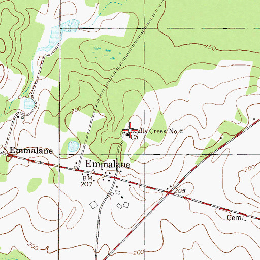Topographic Map of Sculls Creek Number 2 Church, GA