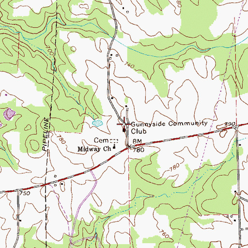 Topographic Map of Sunnyside Community Club, GA