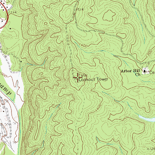 Topographic Map of Tate Lookout Tower, GA
