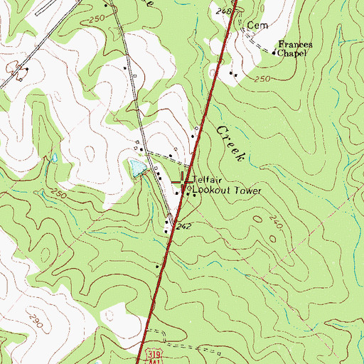 Topographic Map of Telfair Lookout Tower, GA