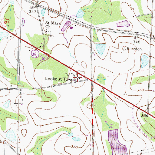 Topographic Map of Ty Ty Lookout Tower, GA