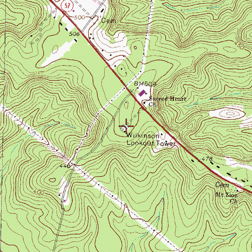 Topographic Map of Wilkinson Lookout Tower, GA