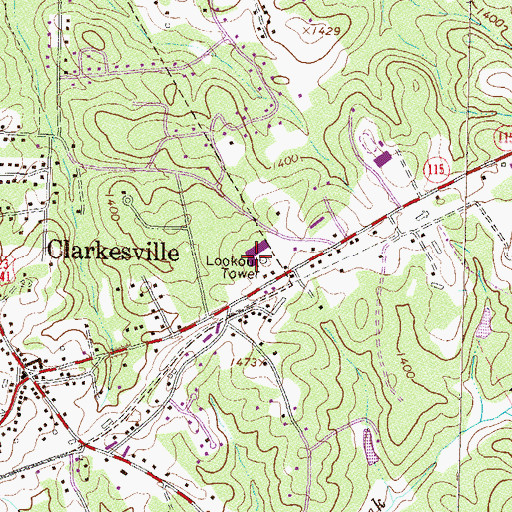 Topographic Map of Clarkesville Lookout Tower, GA