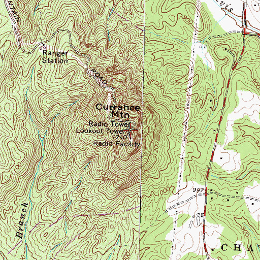 Topographic Map of Currahee Lookout Tower, GA