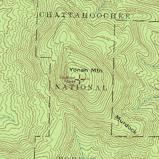 Topographic Map of Yonah Mountain Lookout Tower, GA