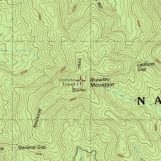 Topographic Map of Brawley Mountain Lookout Tower, GA