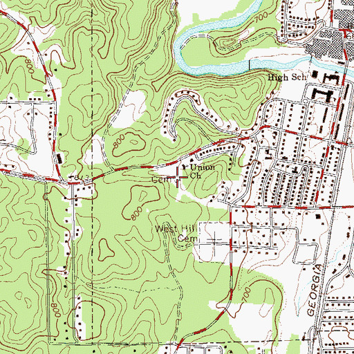 Topographic Map of Algood Cemetery, GA