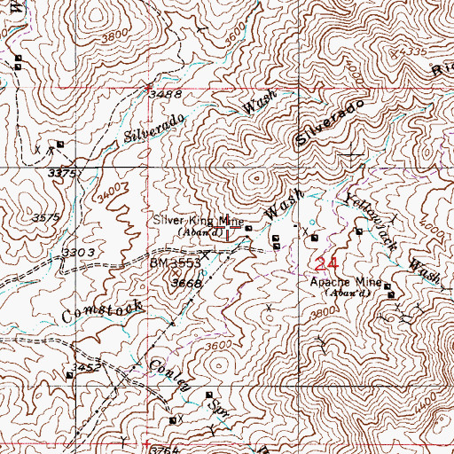 Topographic Map of Silver King Mine, AZ