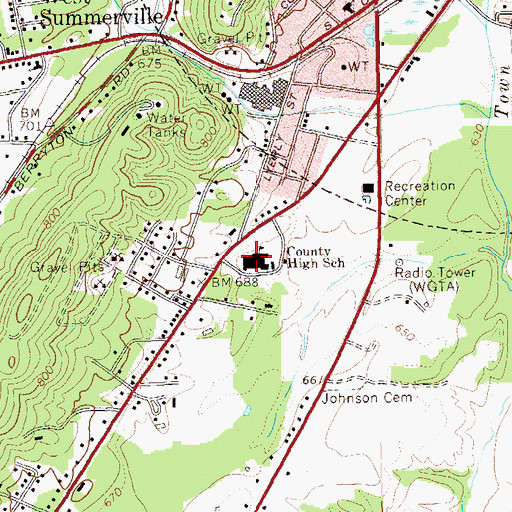 Topographic Map of Chattooga High School, GA