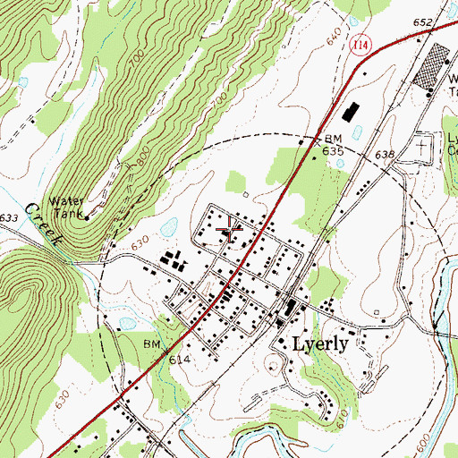 Topographic Map of First Baptist Church of Lyerly, GA