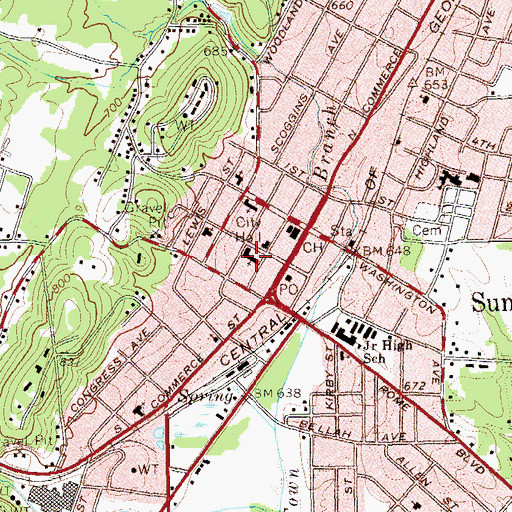 Topographic Map of First Baptist Church of Summerville, GA
