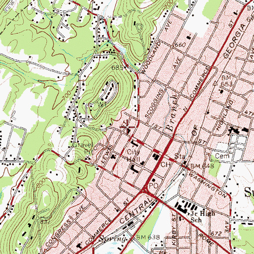Topographic Map of First United Methodist Church, GA