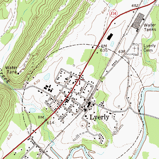Topographic Map of Lyerly City Hall, GA