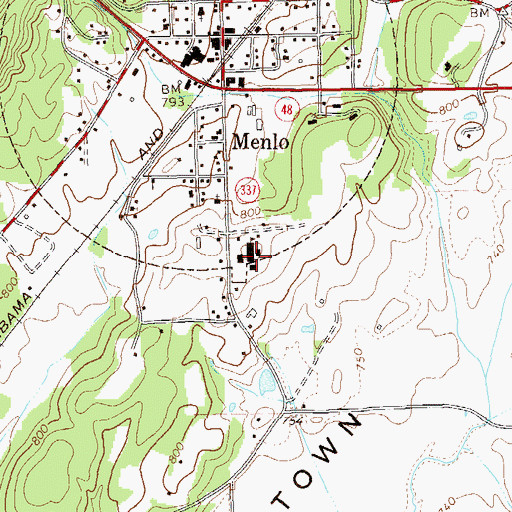 Topographic Map of Menlo Elementary School, GA