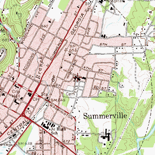 Topographic Map of North Summerville Elementary School, GA