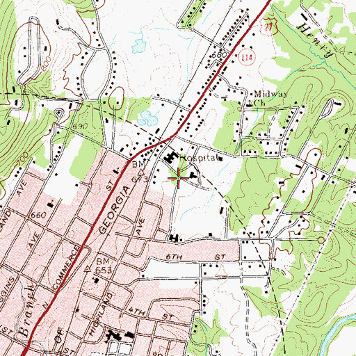 Topographic Map of Northwest Georgia Primary Health Care Center, GA