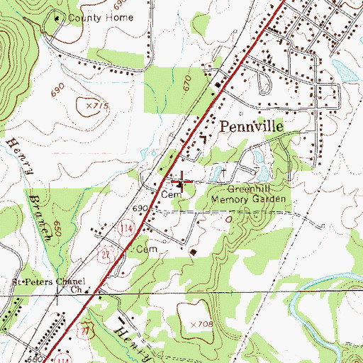 Topographic Map of Pennville Baptist Church, GA