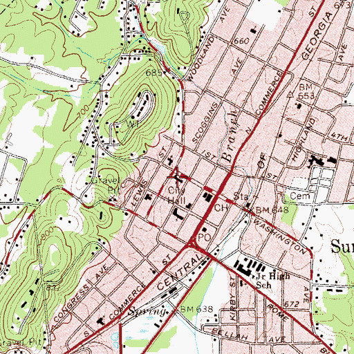 Topographic Map of Summerville Presbyterian Church, GA