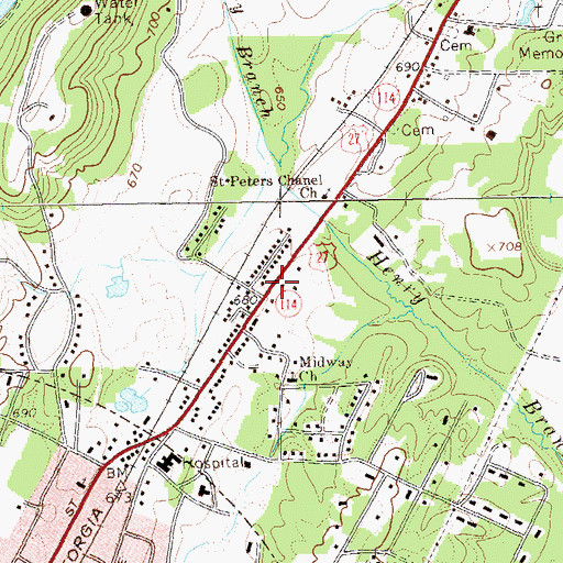 Topographic Map of Summerville Square Shopping Center, GA