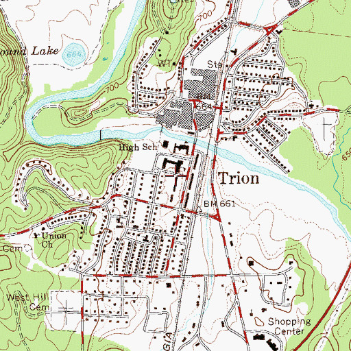 Topographic Map of Trion Town Hall, GA
