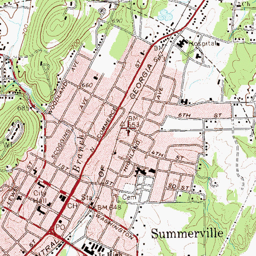 Topographic Map of West Fifth Street Church of CHrist, GA