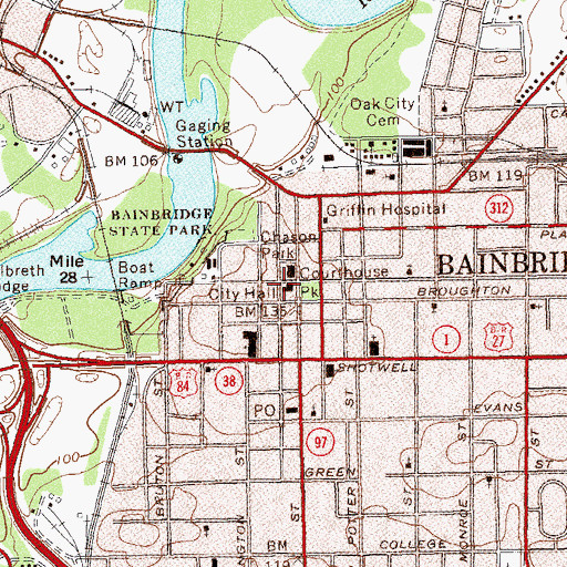 Topographic Map of Bainbridge City Hall, GA
