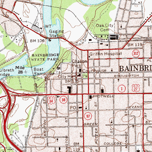Topographic Map of Bainbridge Commercial Historic District, GA