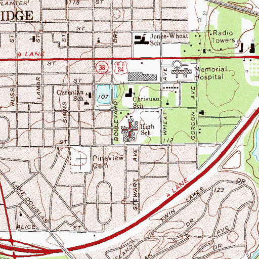 Topographic Map of Bainbridge High School, GA