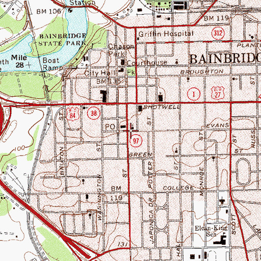 Topographic Map of Bainbridge Hospital (historical), GA
