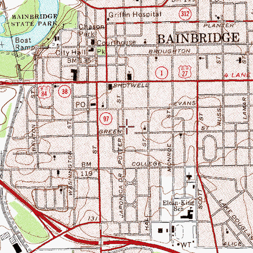 Topographic Map of Bainbridge Junior High School (historical), GA