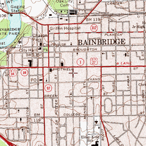 Topographic Map of Bainbridge Residential Historic District, GA