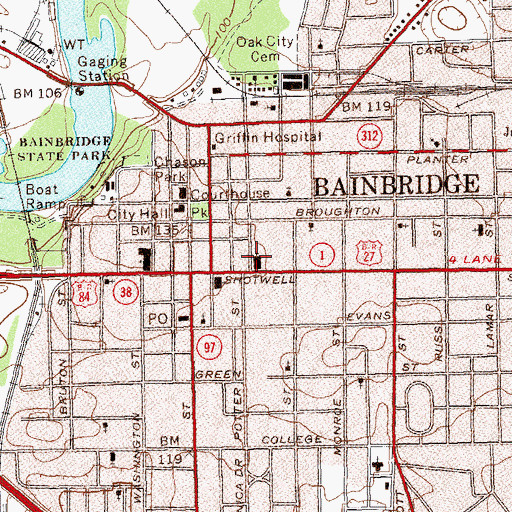 Topographic Map of First Baptist Church, GA