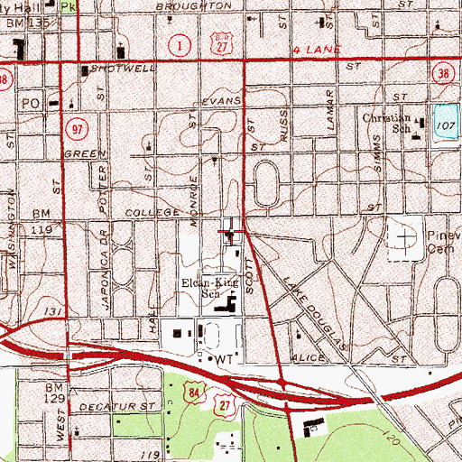 Topographic Map of First Christian Church, GA