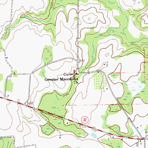 Topographic Map of Greater Macedonia Cemetery, GA